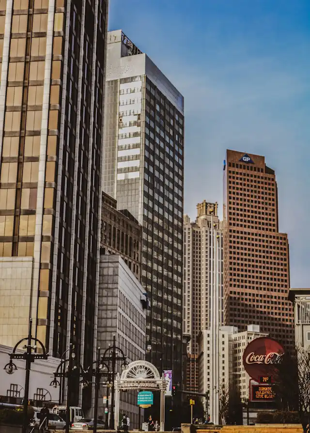 Atlanta skyline commercial buildings and downtown business district